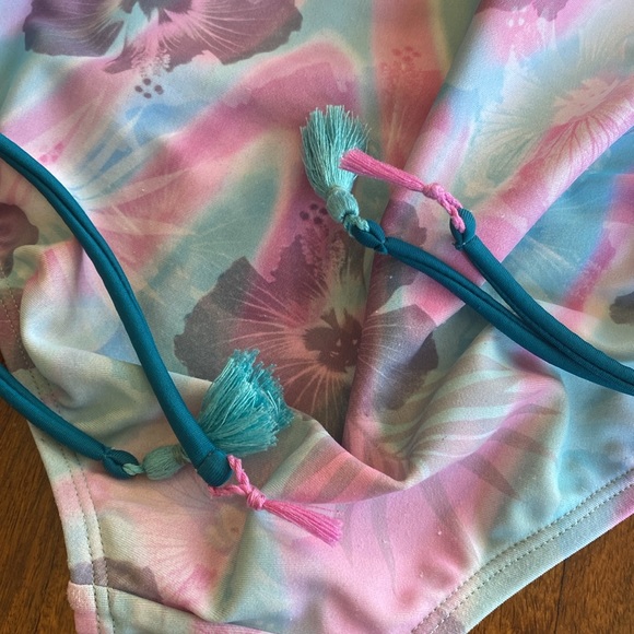 Justice Girls bikini pink and turquoise floral pattern size 12 - Picture 12 of 15